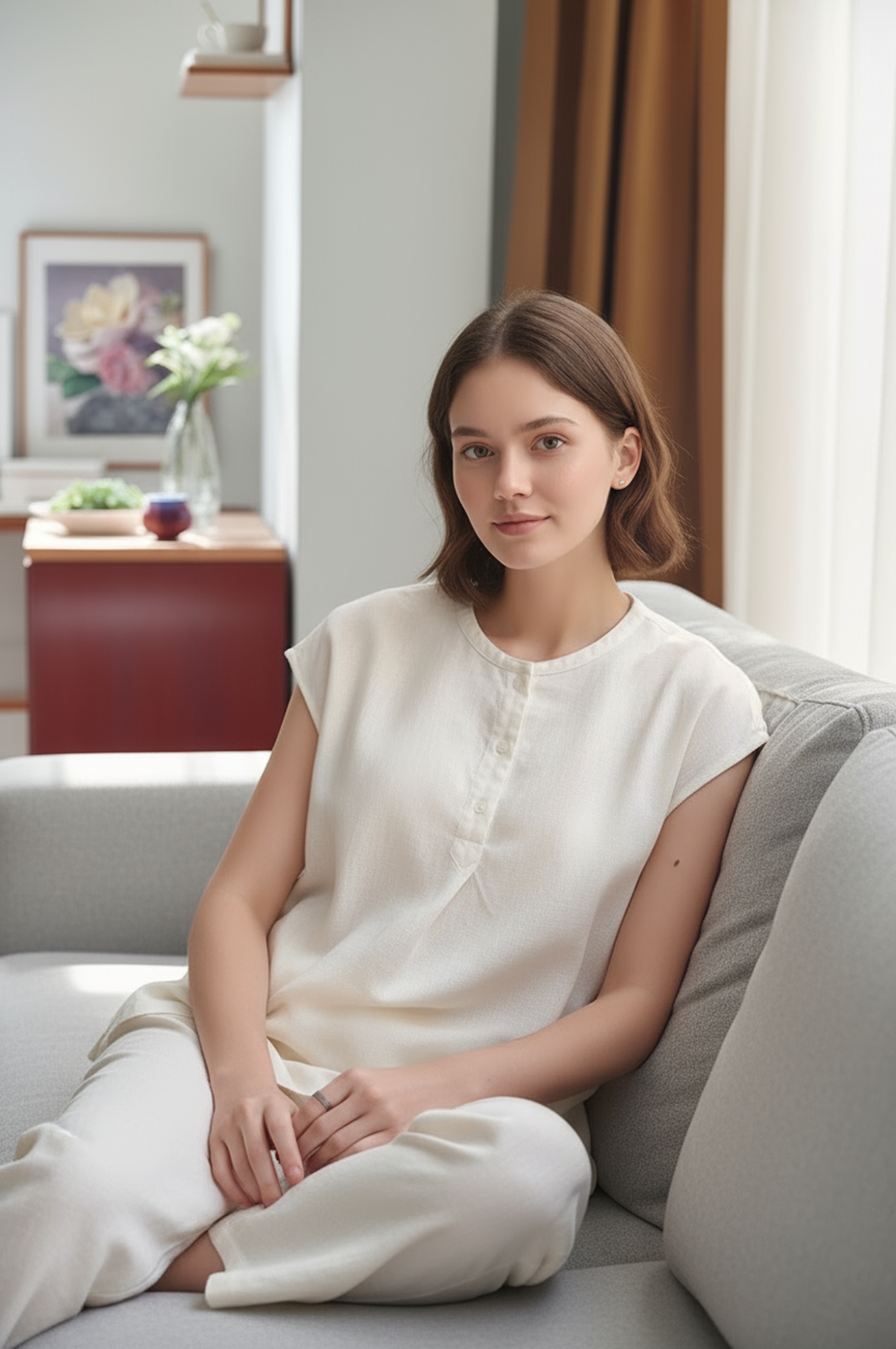 S8_Washer Cotton Mandarin Collar Top – Minimal Calm Edition