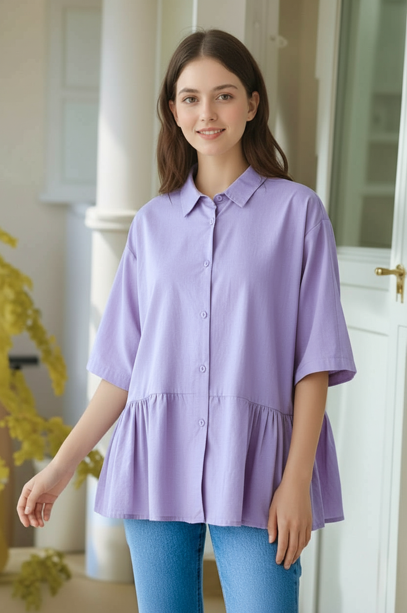 S422_Washer Cotton Pleated Hem Shirt – Minimal Japanese Style