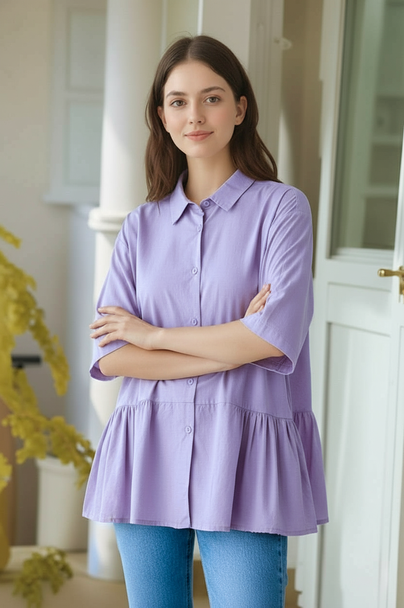 S422_Washer Cotton Pleated Hem Shirt – Minimal Japanese Style