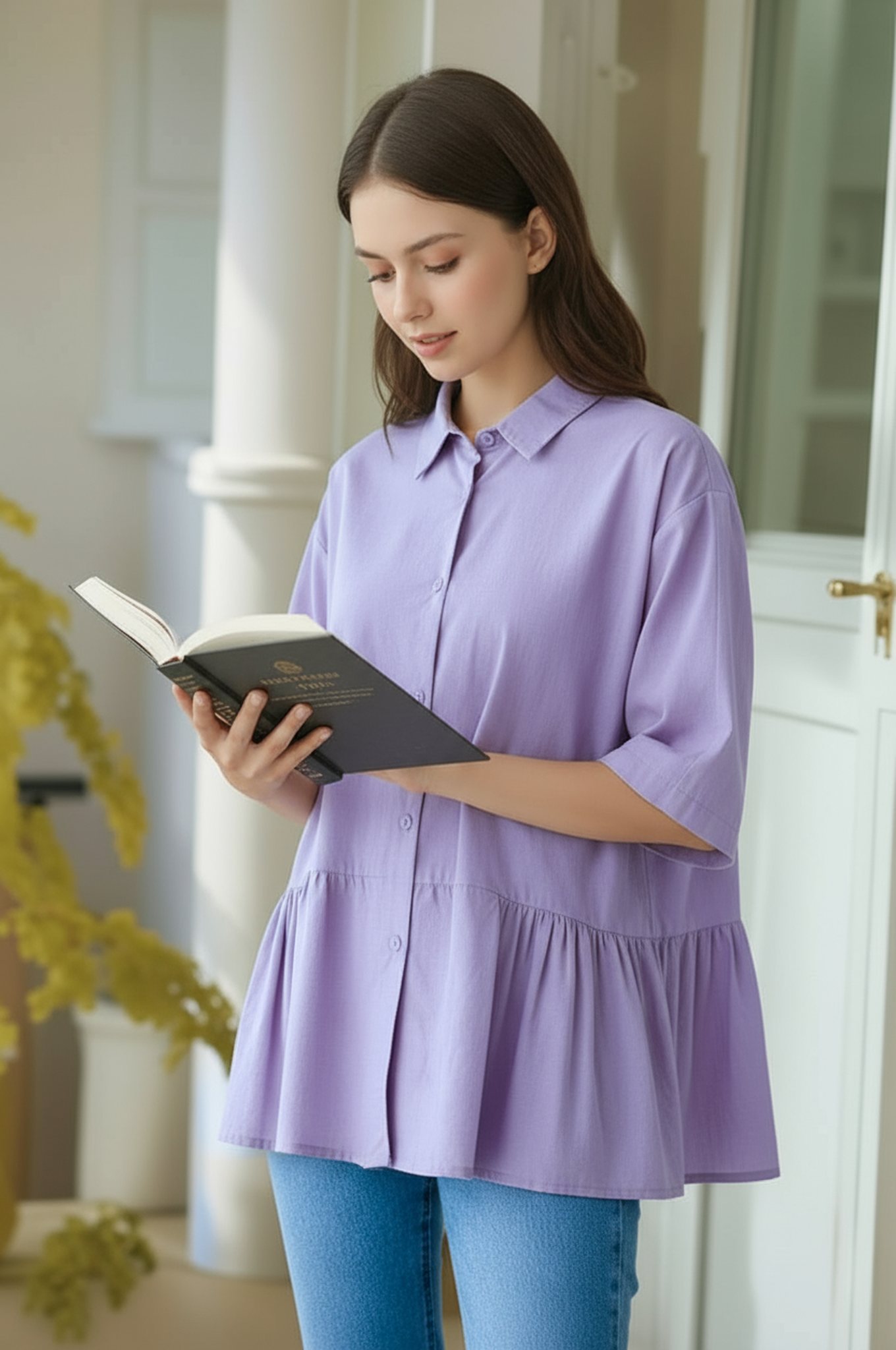 S422_Washer Cotton Pleated Hem Shirt – Minimal Japanese Style