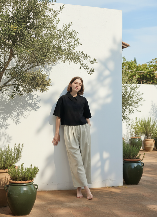 S431_Minimal Washer Cotton Shirt with Button Detail