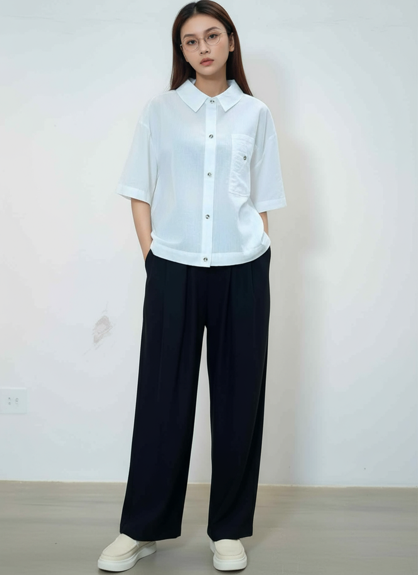S431_Minimal Washer Cotton Shirt with Button Detail