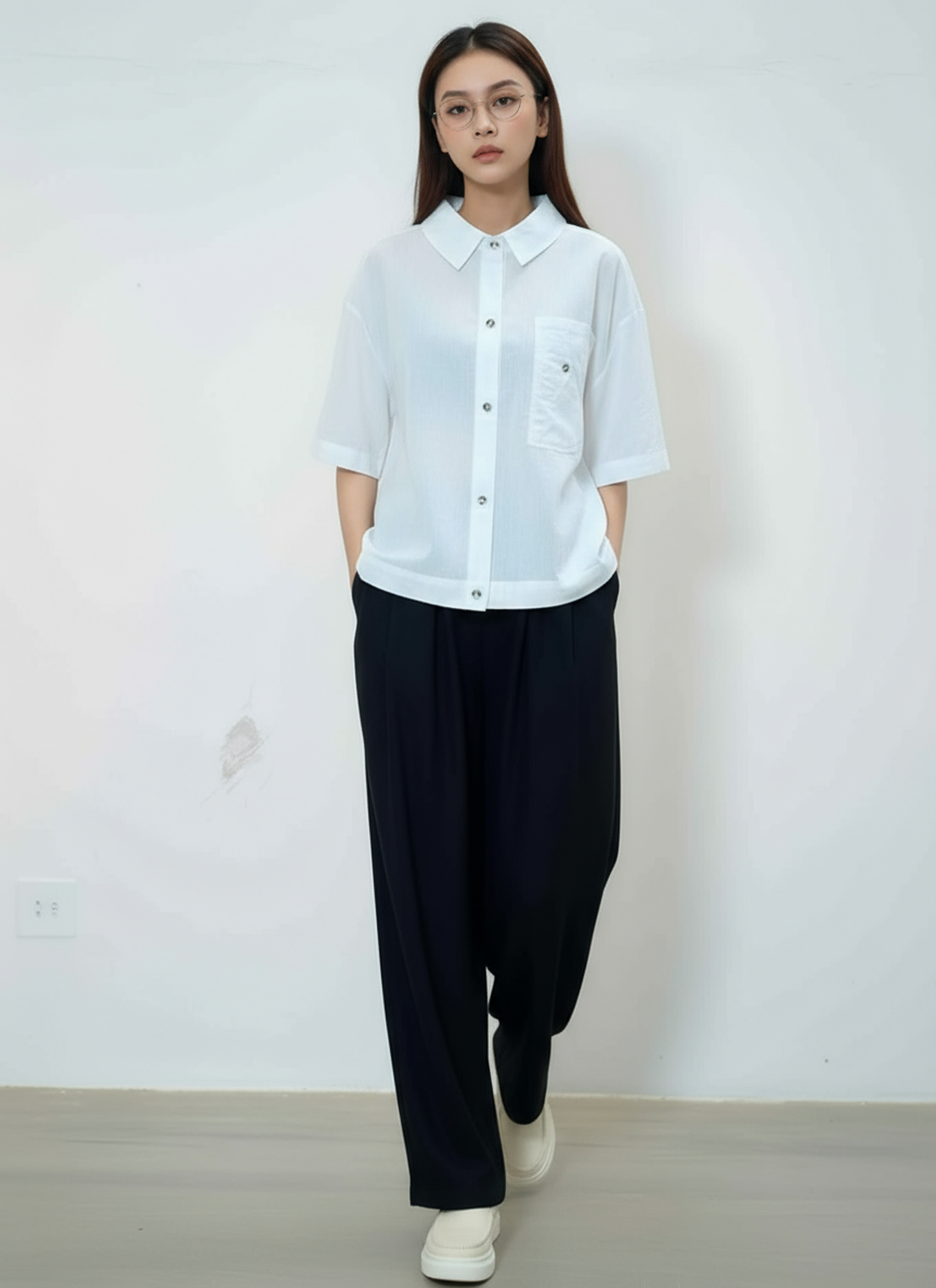 S431_Minimal Washer Cotton Shirt with Button Detail
