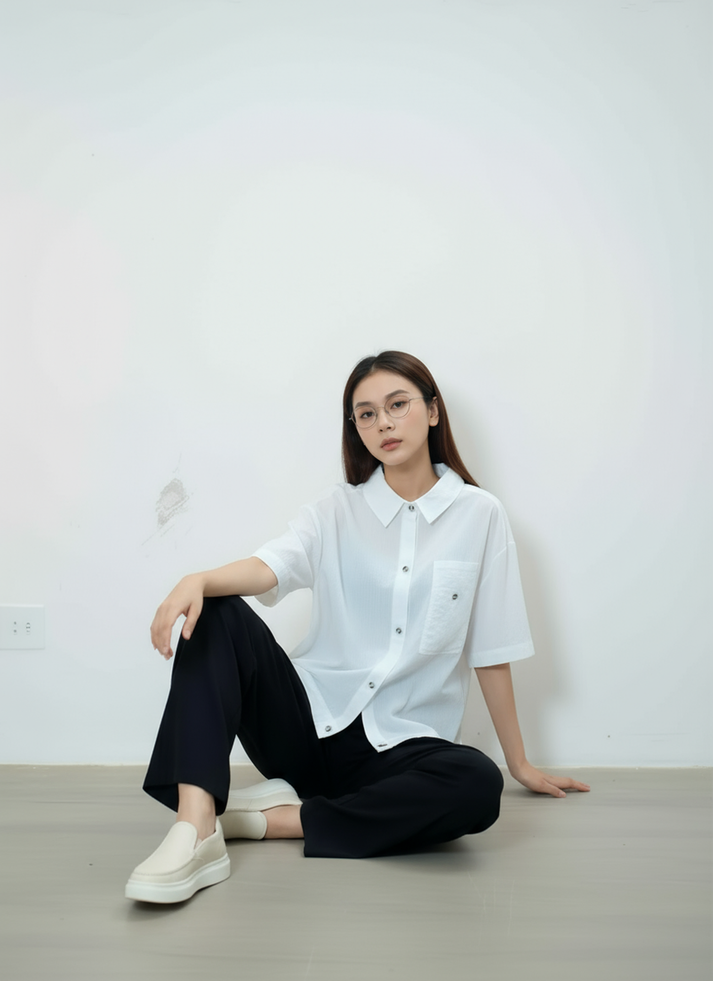 S431_Minimal Washer Cotton Shirt with Button Detail