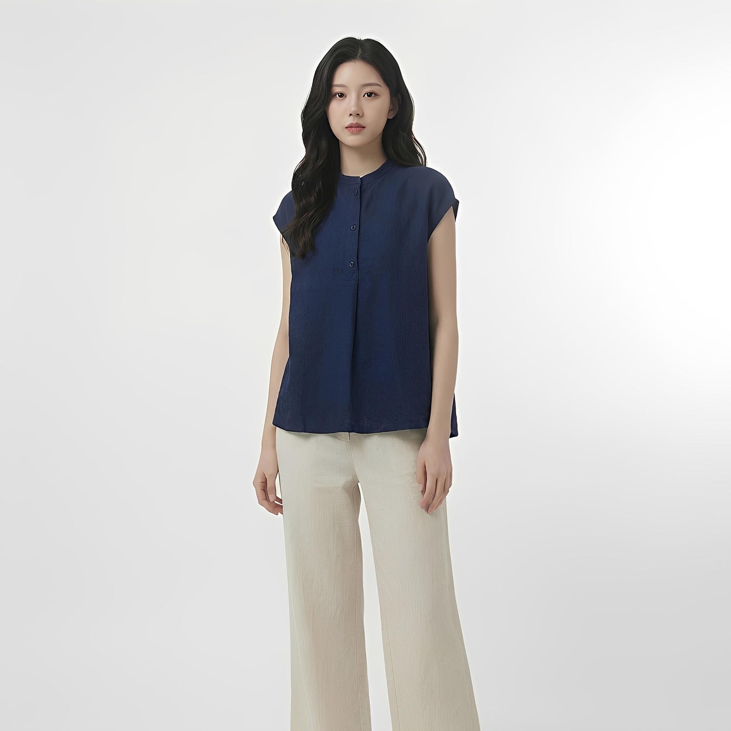 S8_Washer Cotton Mandarin Collar Top – Minimal Calm Edition - PALIN2559