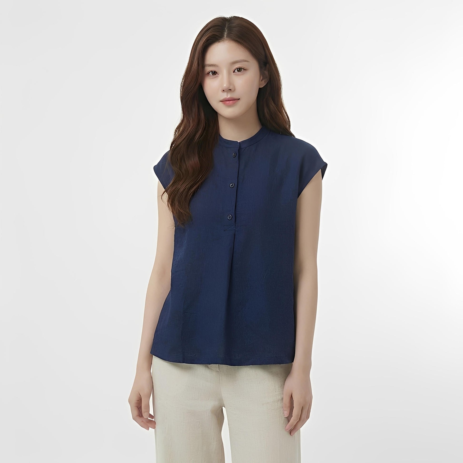 S8_Washer Cotton Mandarin Collar Top – Minimal Calm Edition - PALIN2559