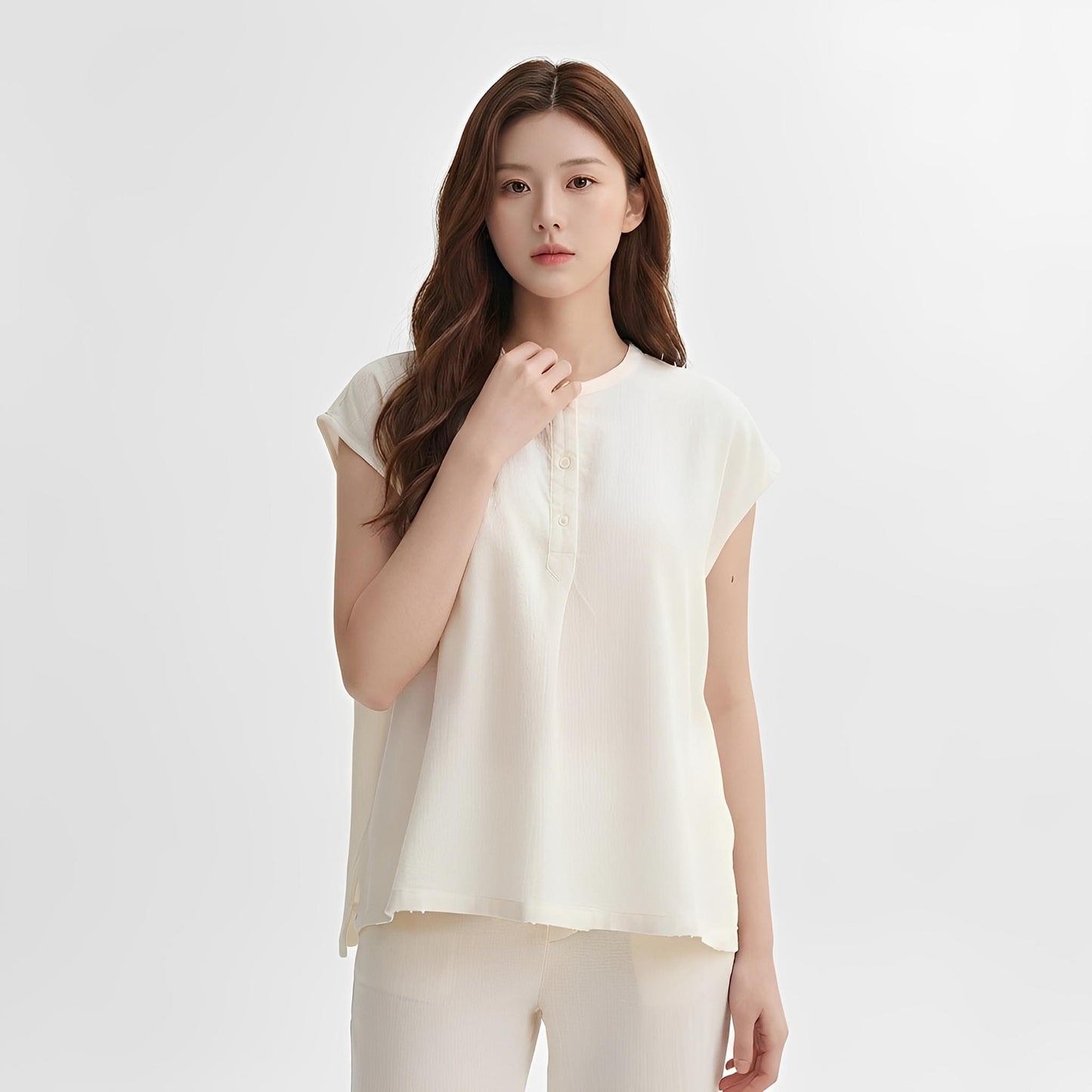 S8_Washer Cotton Mandarin Collar Top – Minimal Calm Edition - PALIN2559