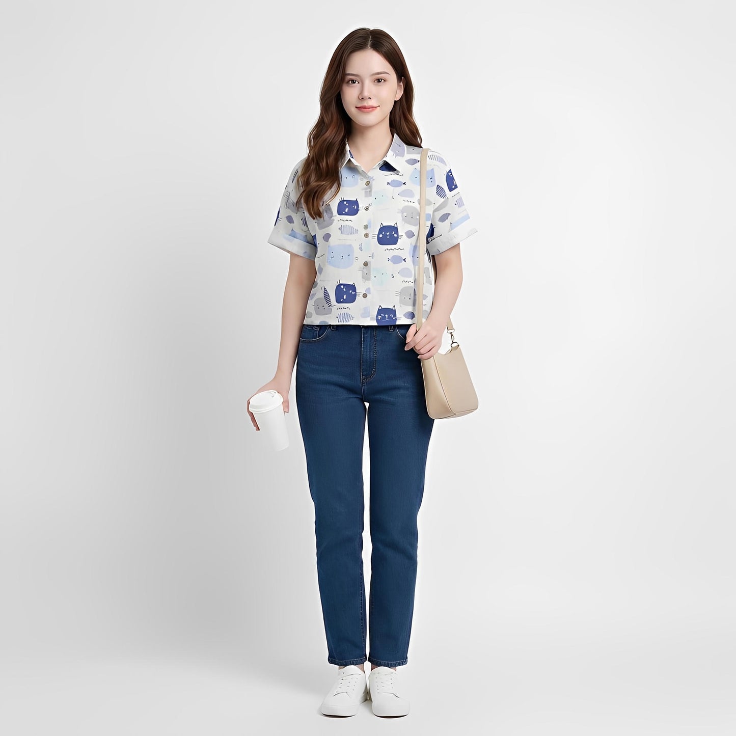 S435_Blue Catfish Cotton Twill Printed Shirt - PALIN2559