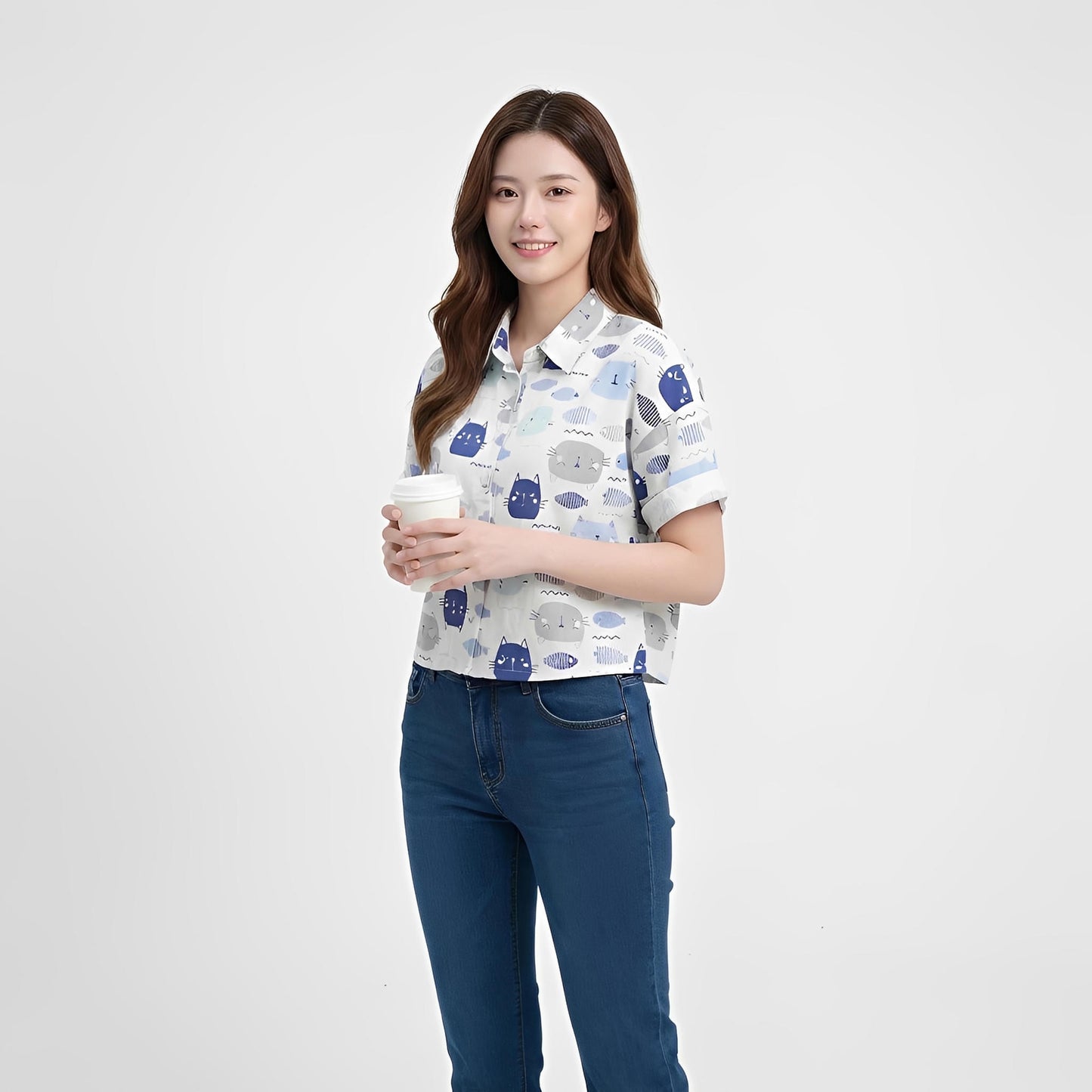 S435_Blue Catfish Cotton Twill Printed Shirt - PALIN2559