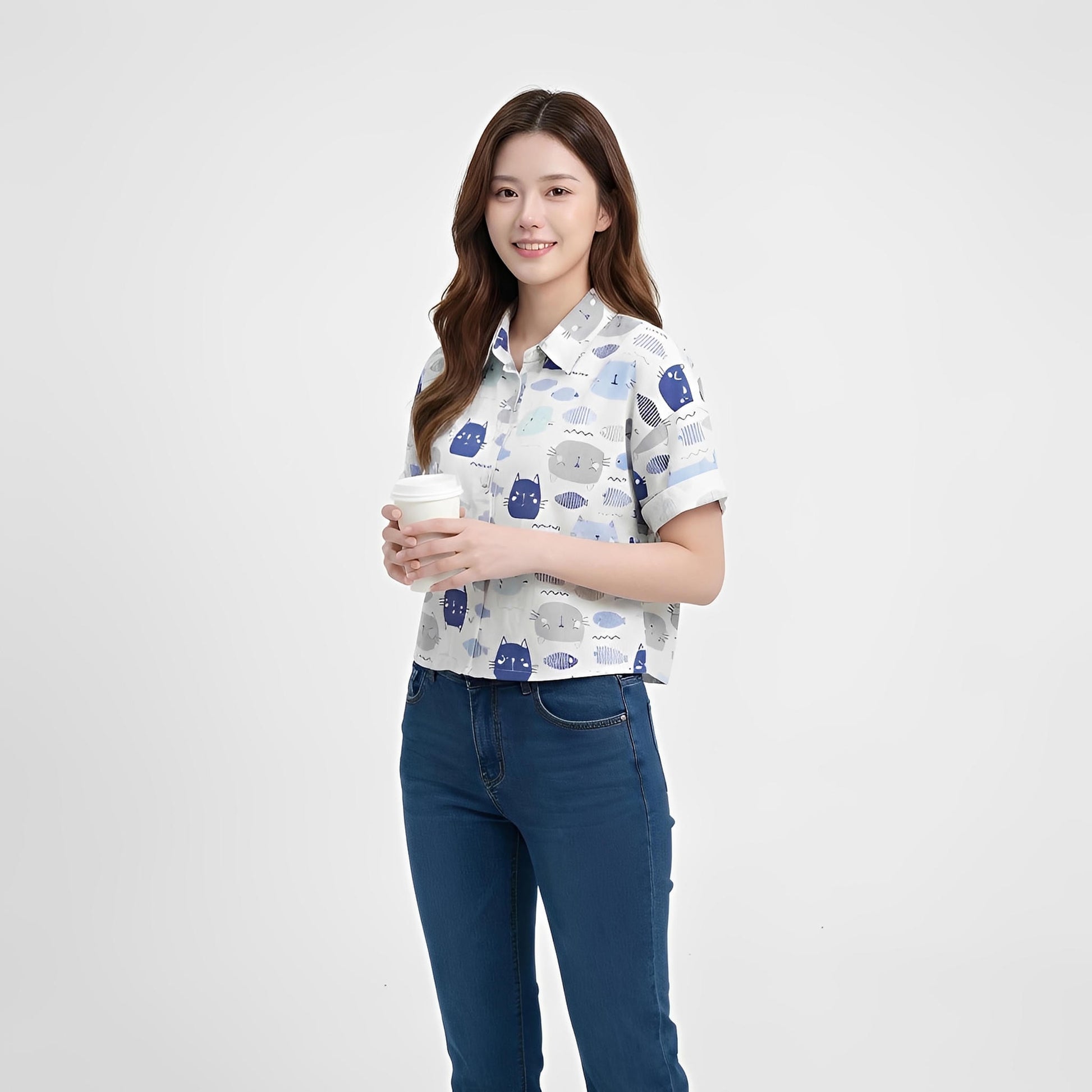 S435_Blue Catfish Cotton Twill Printed Shirt - PALIN2559