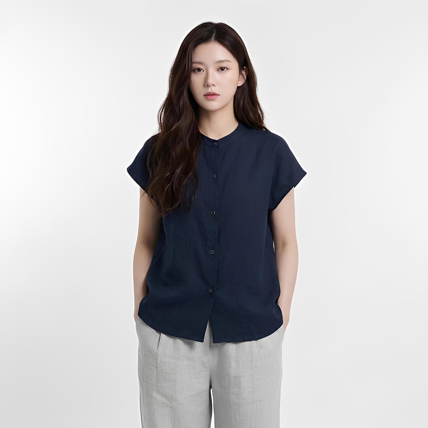 B330_คอตตอนวอชเชอร์เนื้อนิ่ม  คอจีนแขนตก