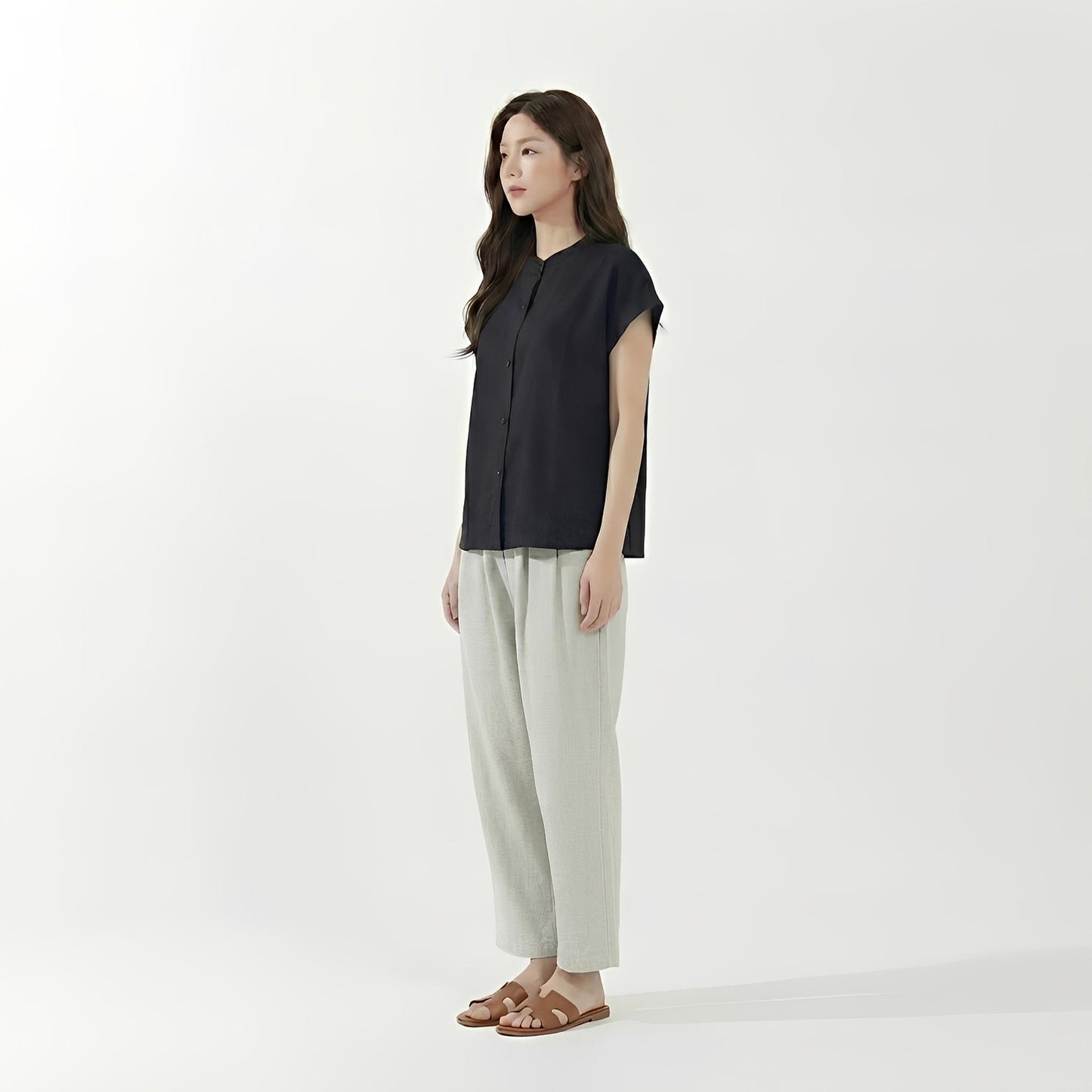 B330_คอตตอนวอชเชอร์เนื้อนิ่ม  คอจีนแขนตก