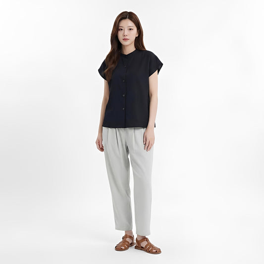 B330_คอตตอนวอชเชอร์เนื้อนิ่ม  คอจีนแขนตก