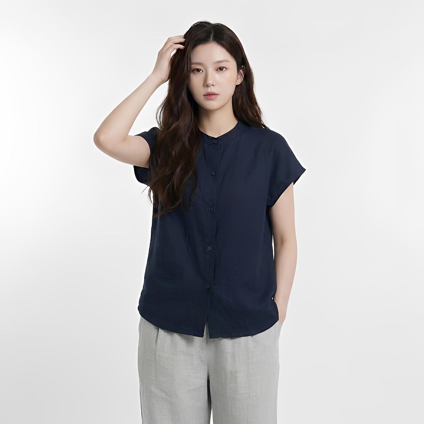 B330_คอตตอนวอชเชอร์เนื้อนิ่ม  คอจีนแขนตก