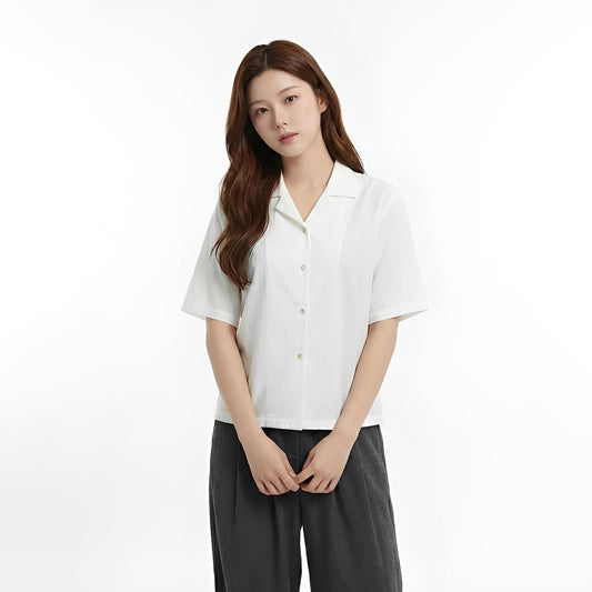 B56_ผ้าวอชเชอร์ทรงมินิมัล ดีไซน์คอปกสุดคลีน