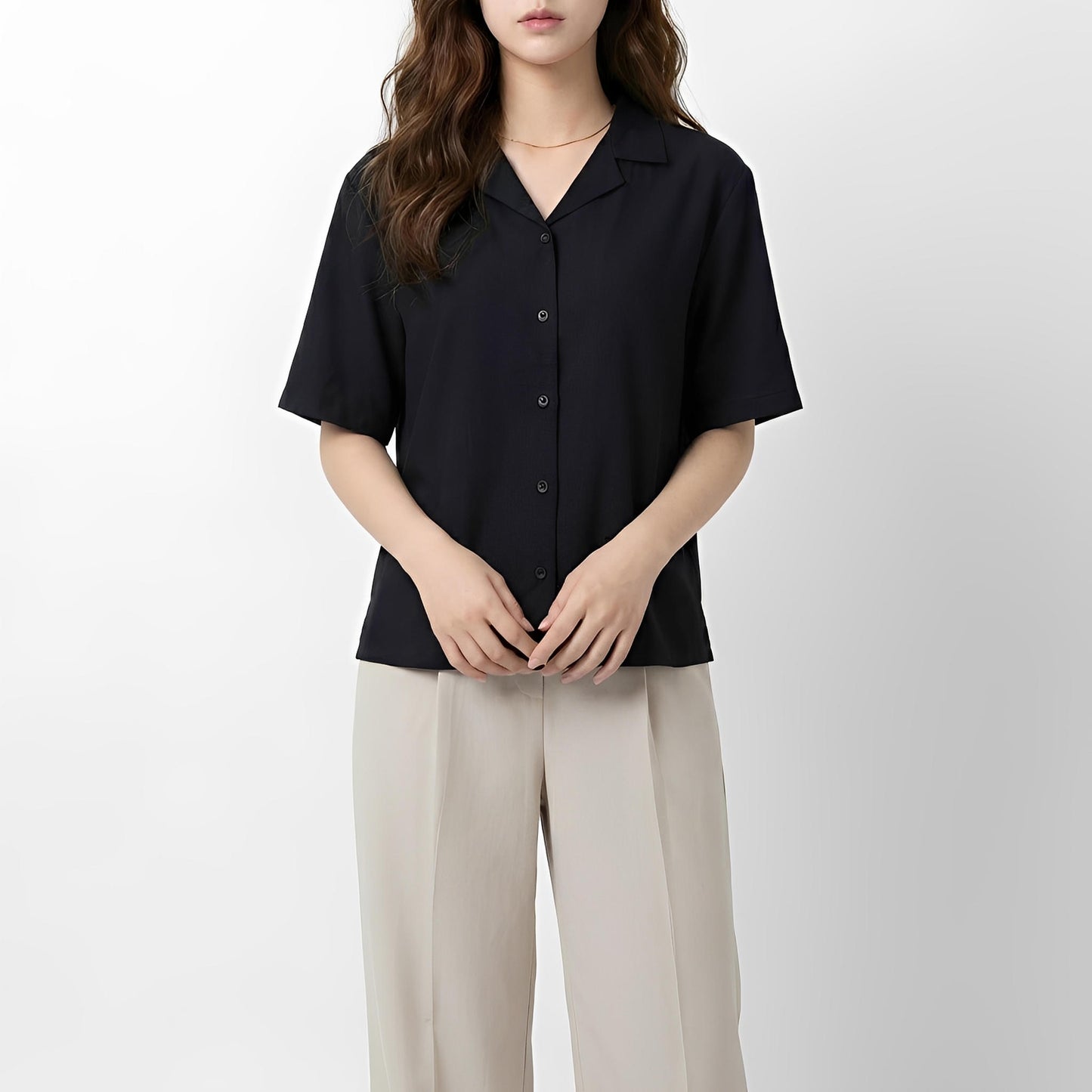 B56_ผ้าวอชเชอร์ทรงมินิมัล ดีไซน์คอปกสุดคลีน