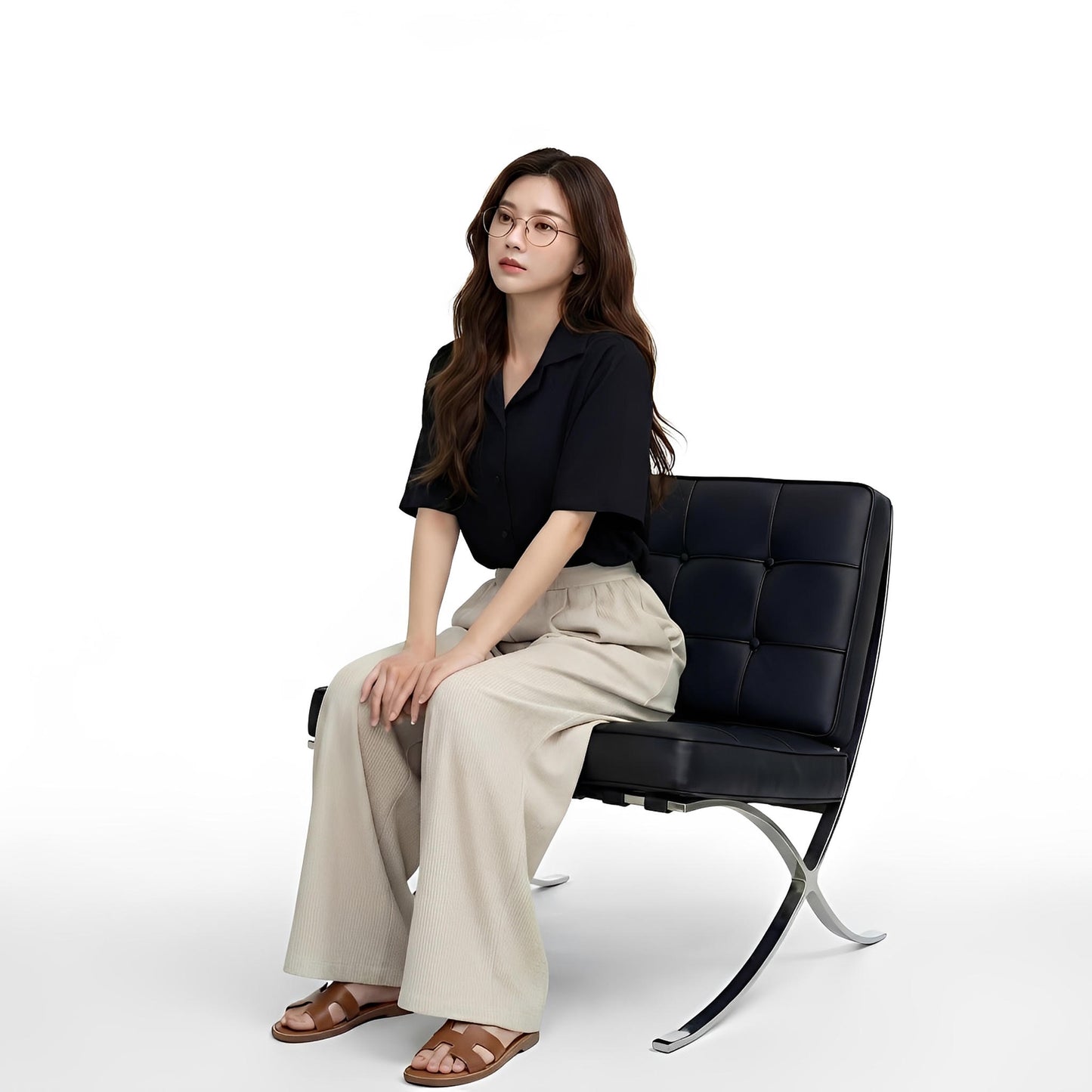 B56_ผ้าวอชเชอร์ทรงมินิมัล ดีไซน์คอปกสุดคลีน