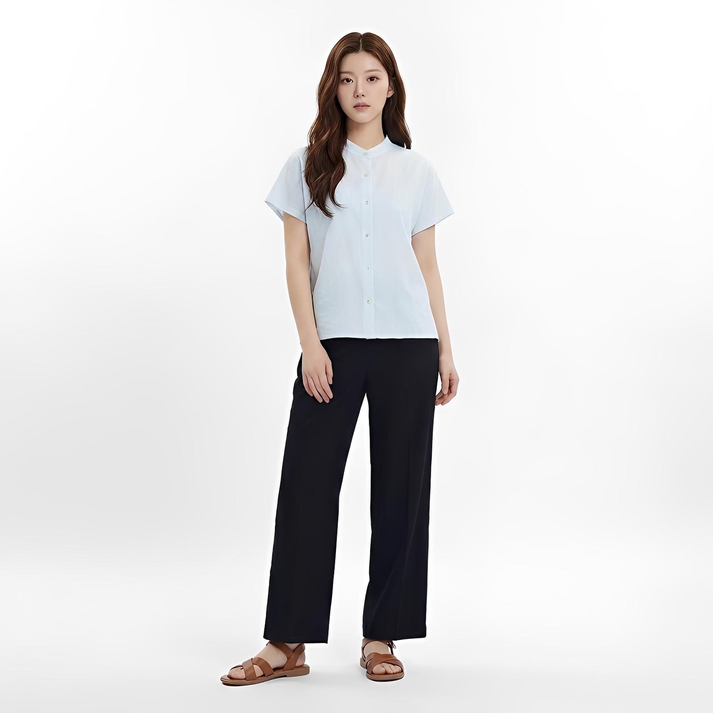 S138_Washer Cotton Mandarin Collar Shirt - PALIN2559