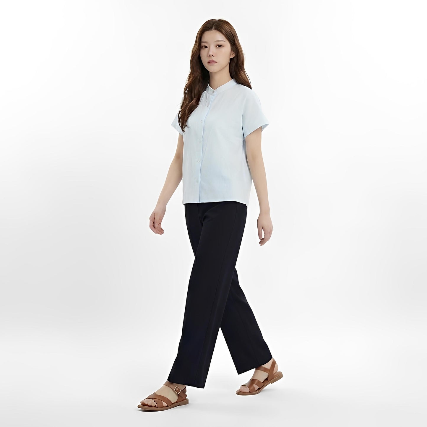 S138_Washer Cotton Mandarin Collar Shirt - PALIN2559