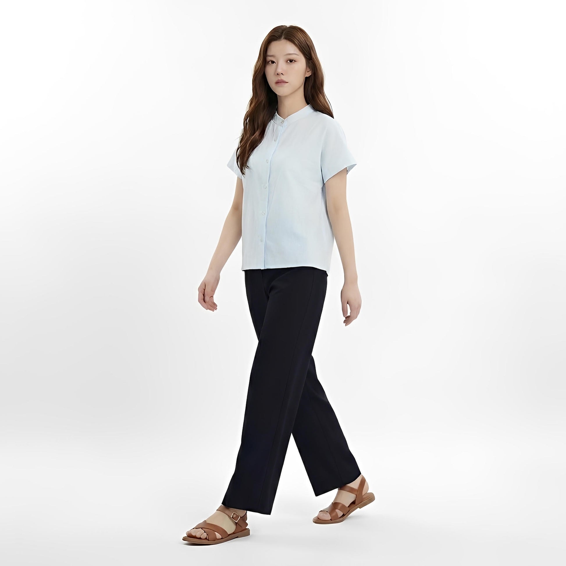 S138_Washer Cotton Mandarin Collar Shirt - PALIN2559