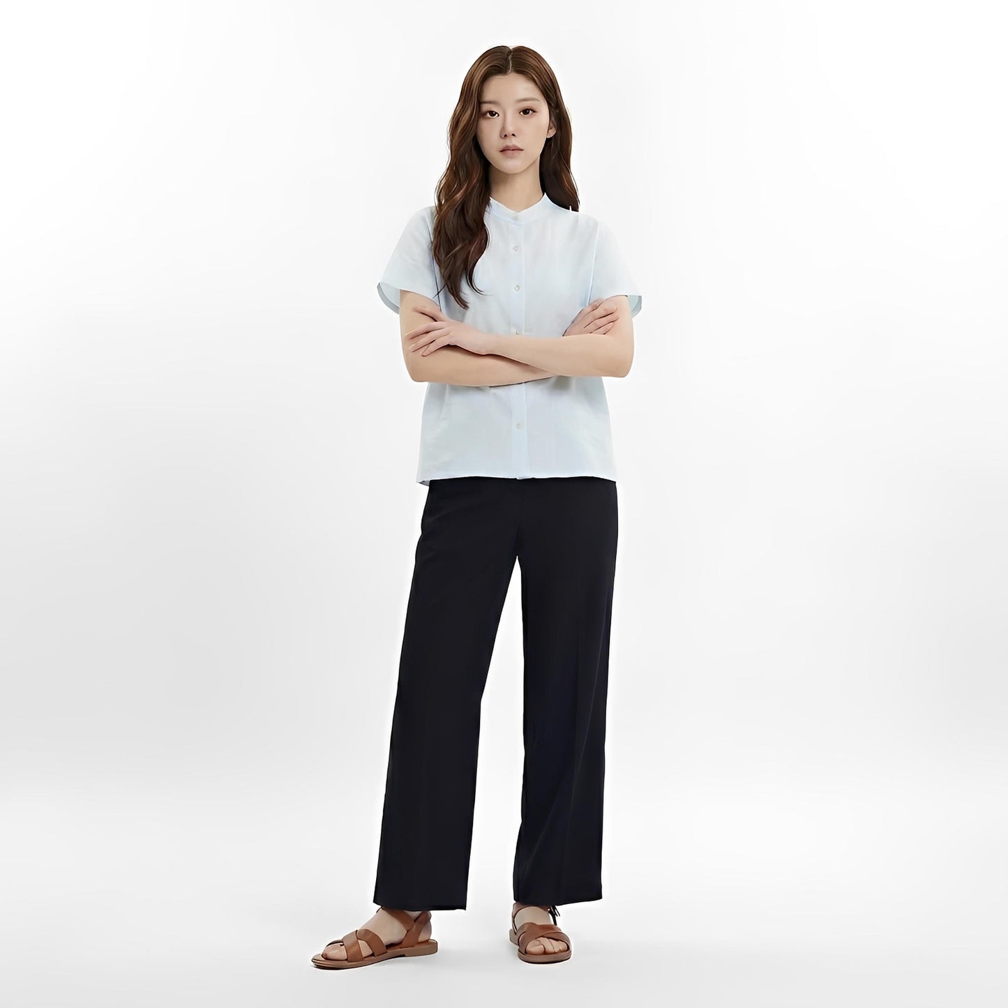 S138_Washer Cotton Mandarin Collar Shirt - PALIN2559