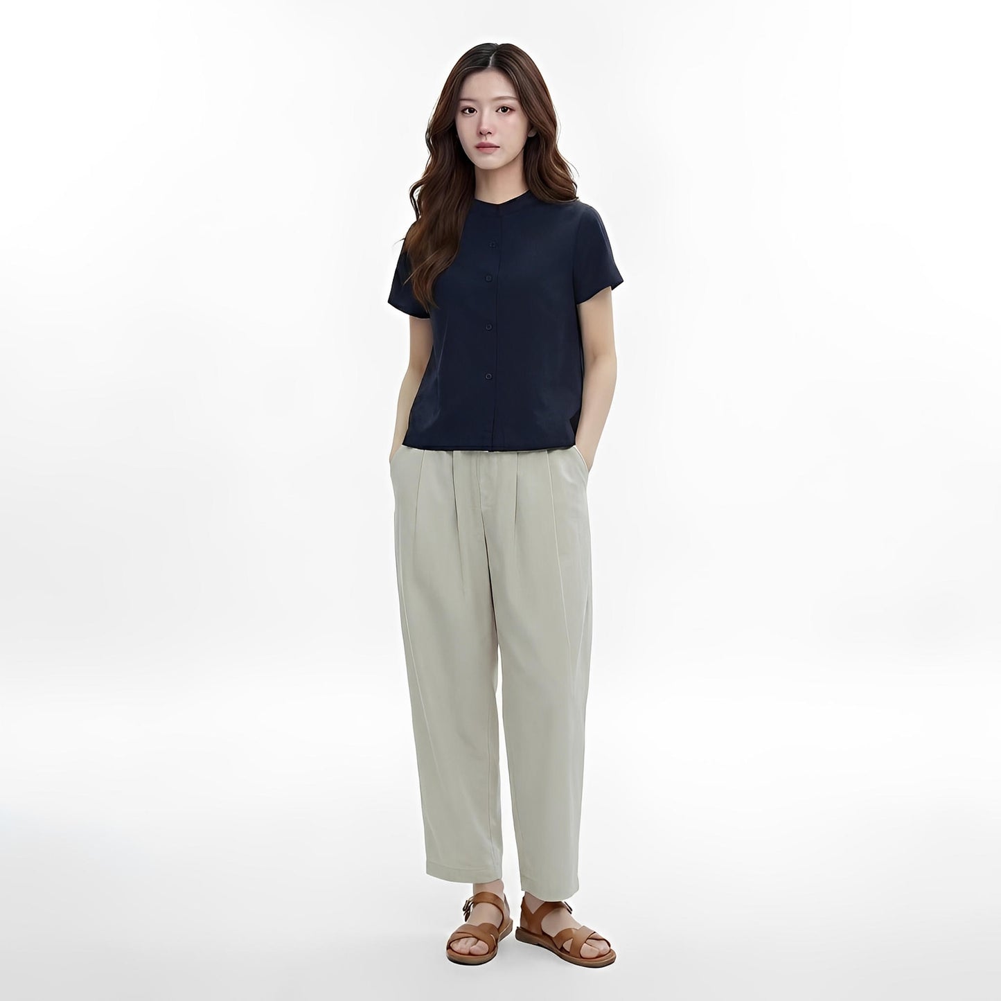 S138_Washer Cotton Mandarin Collar Shirt - PALIN2559