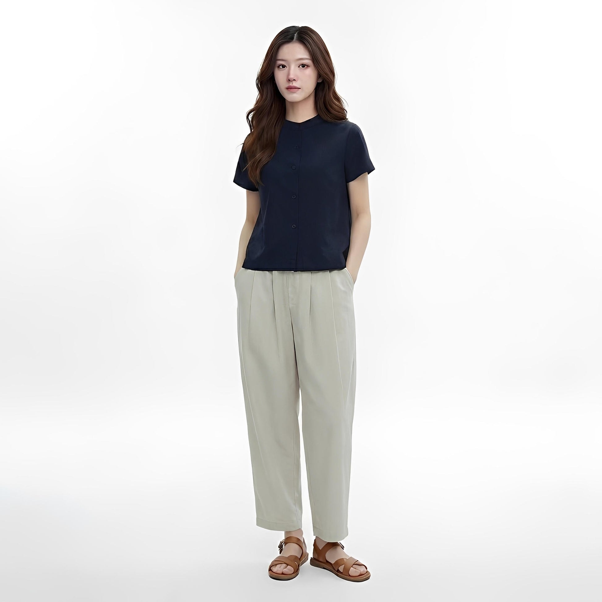 S138_Washer Cotton Mandarin Collar Shirt - PALIN2559