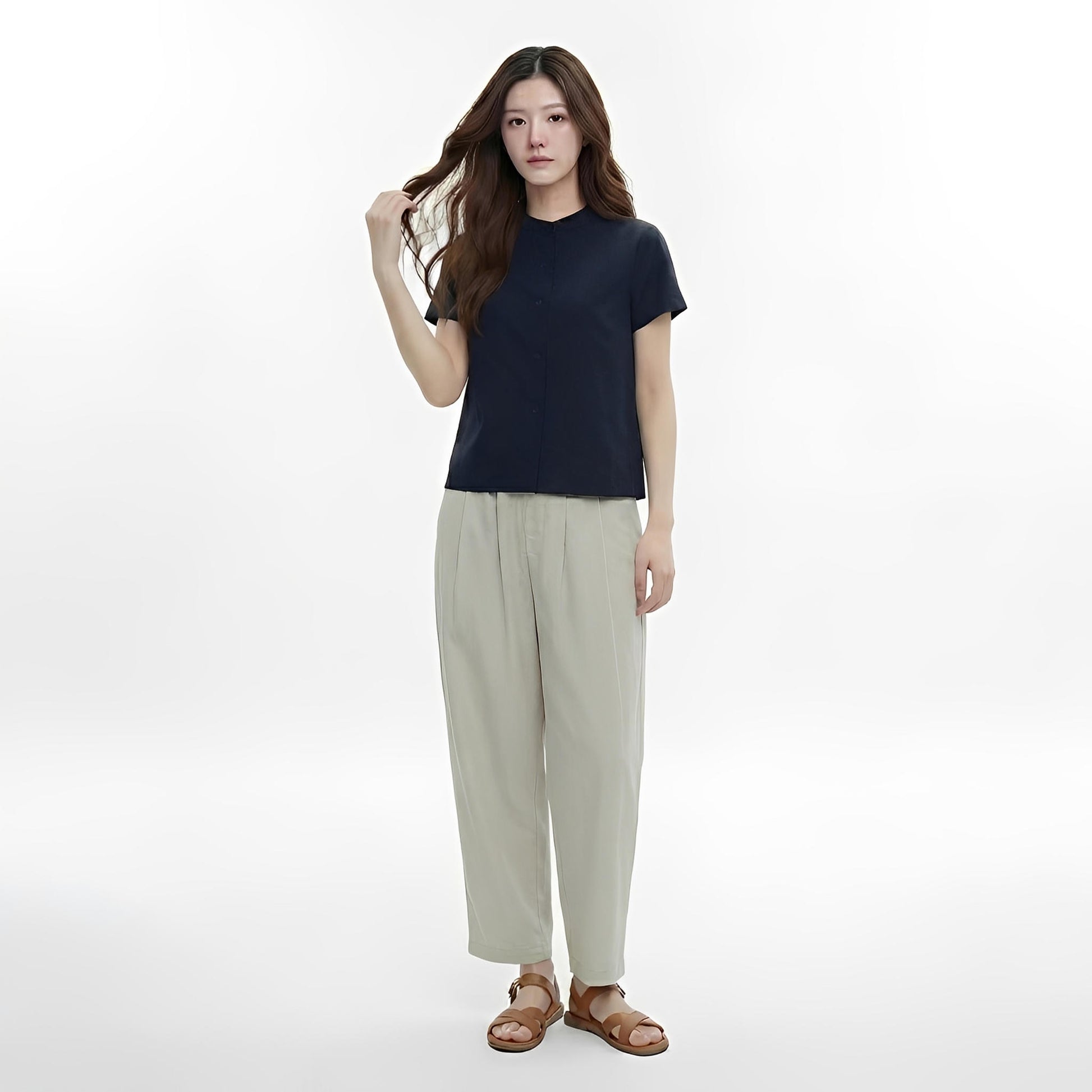 S138_Washer Cotton Mandarin Collar Shirt - PALIN2559