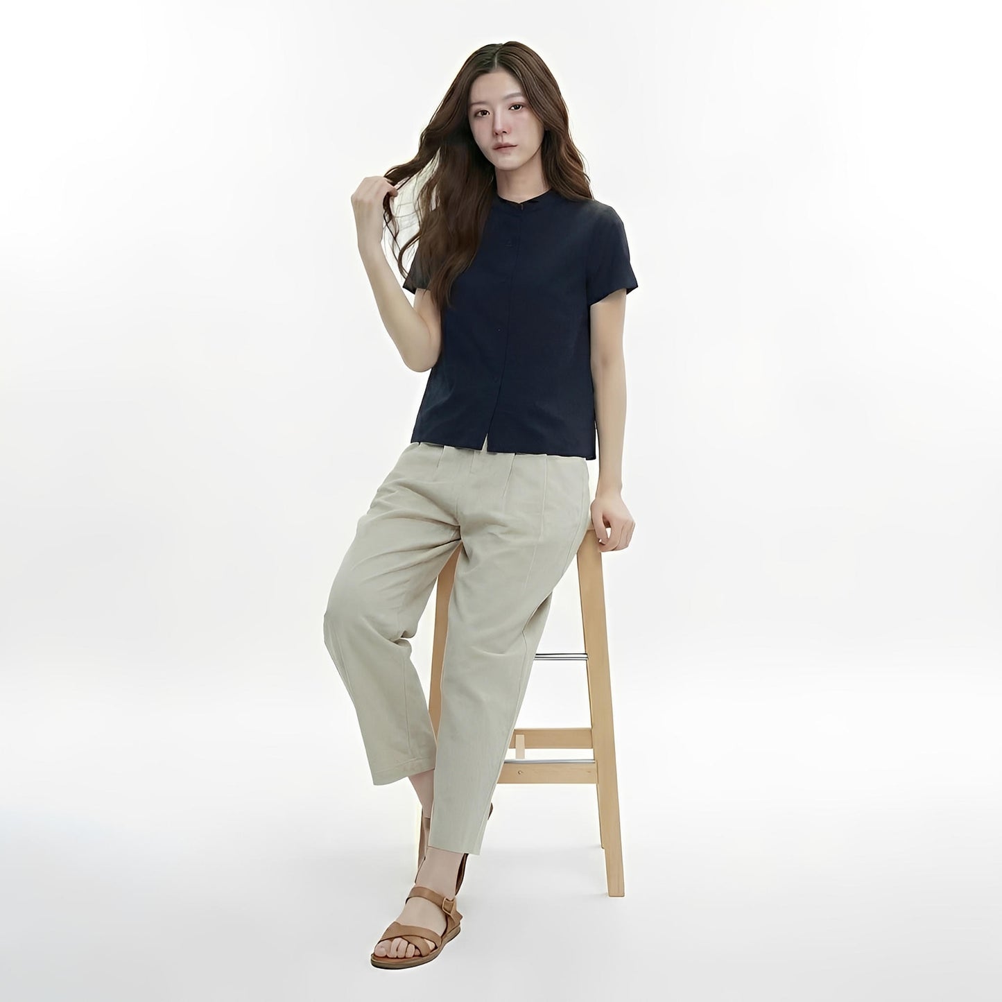 S138_Washer Cotton Mandarin Collar Shirt - PALIN2559