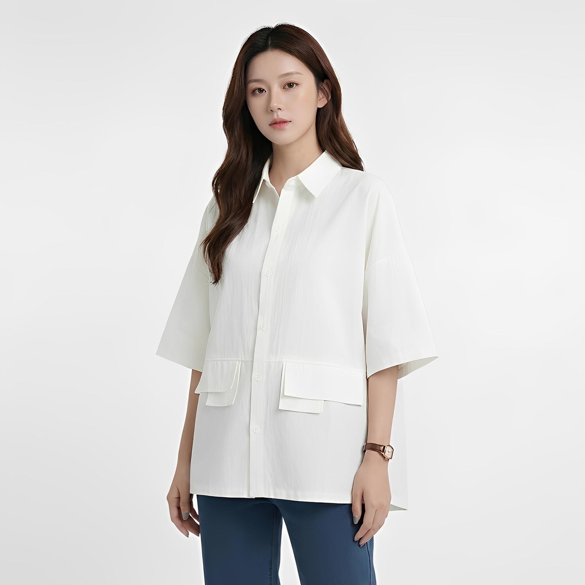 S381_Workday Ease Oversized Cotton Shirt with Faux Front Pockets - PALIN2559