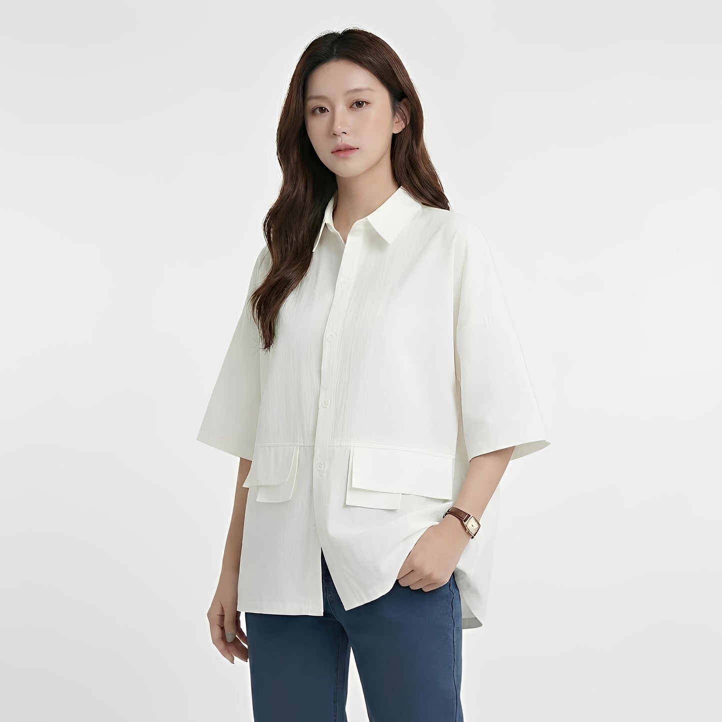 S381_Workday Ease Oversized Cotton Shirt with Faux Front Pockets - PALIN2559