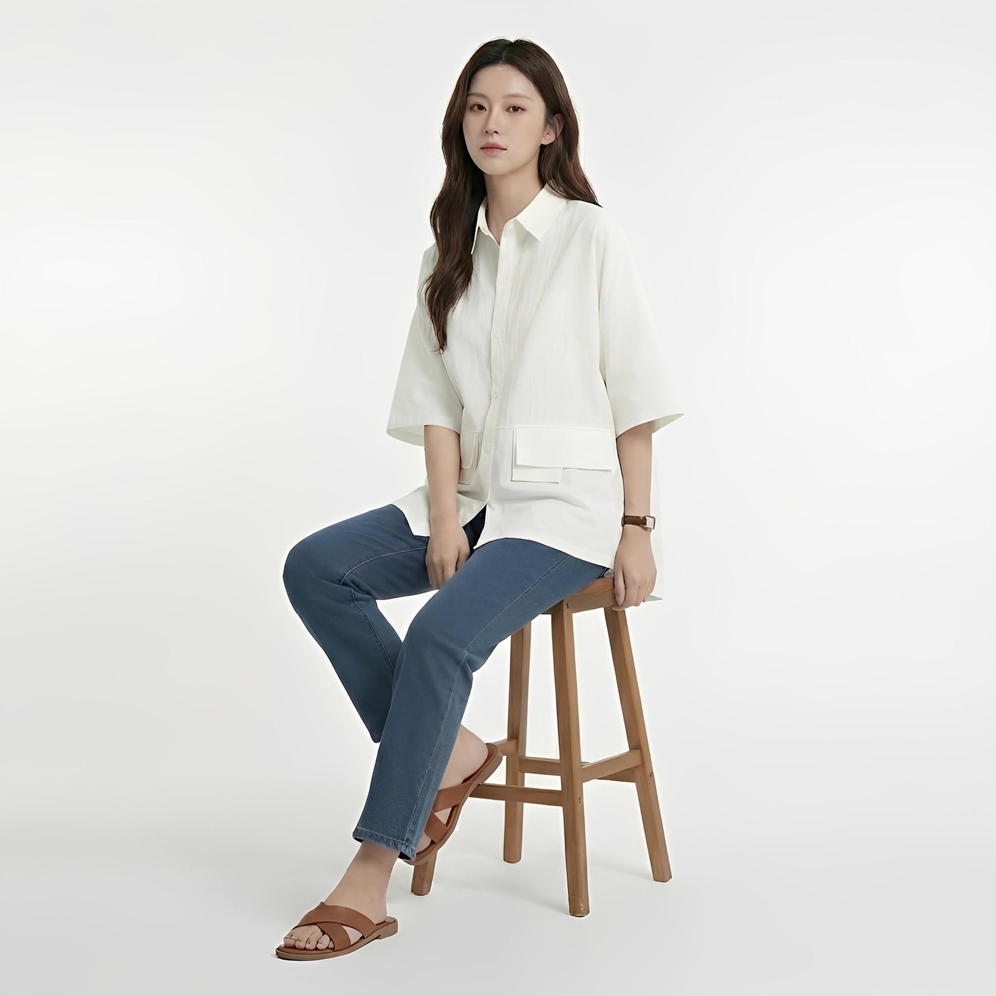 S381_Workday Ease Oversized Cotton Shirt with Faux Front Pockets - PALIN2559