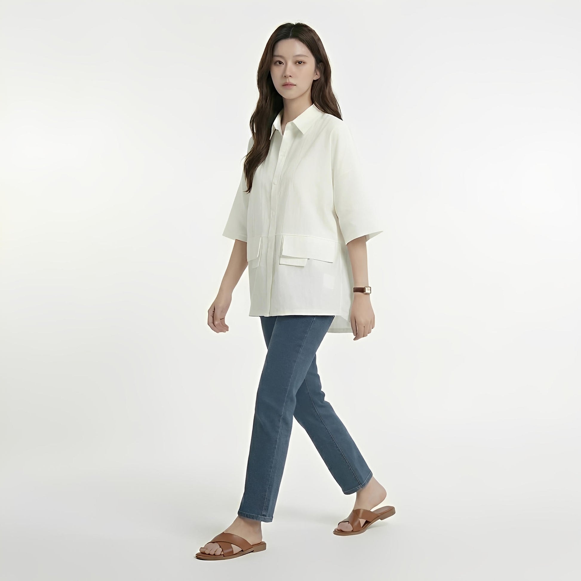 S381_Workday Ease Oversized Cotton Shirt with Faux Front Pockets - PALIN2559