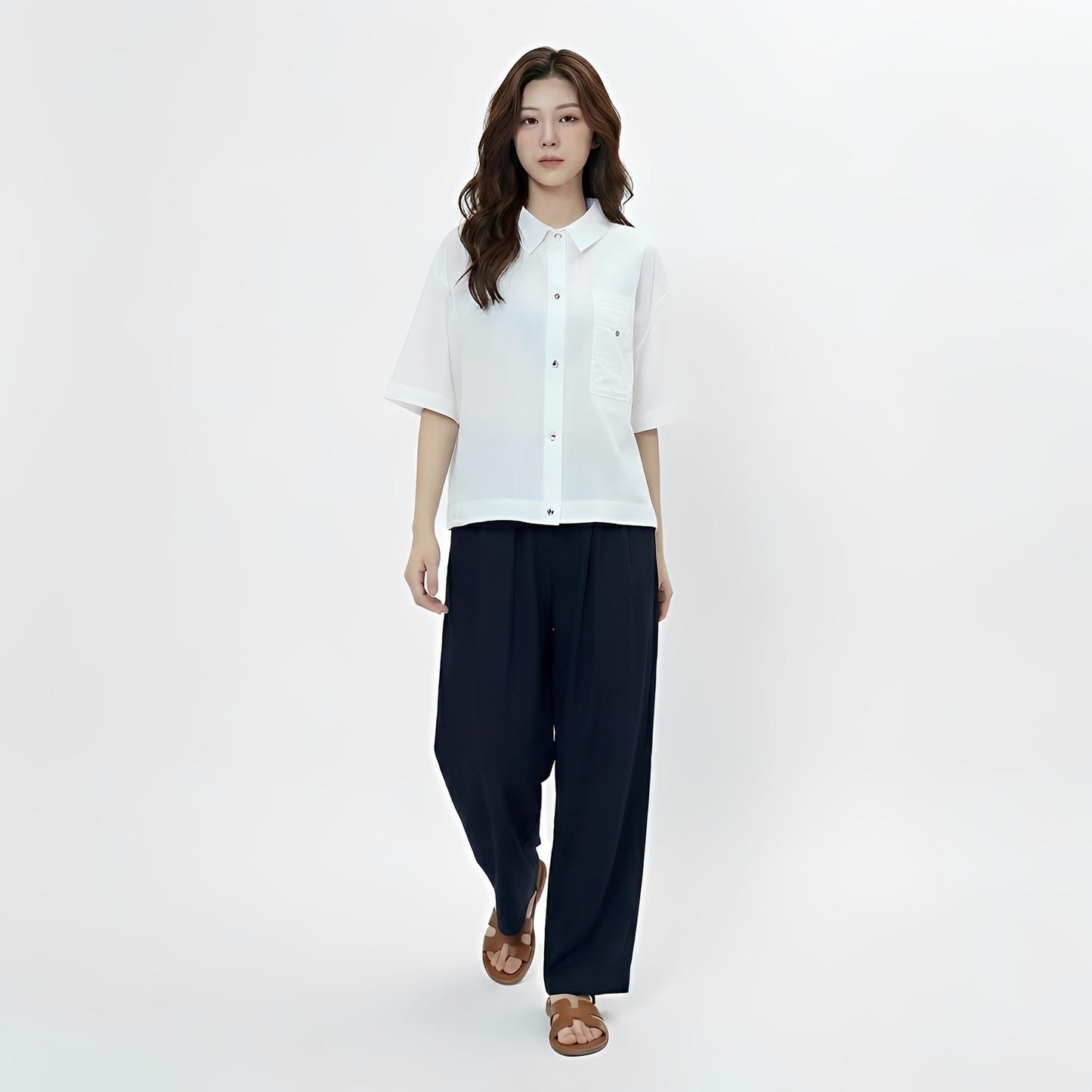 S431_Minimal Washer Cotton Shirt with Button Detail