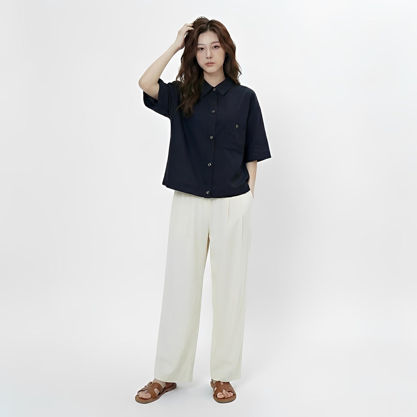 S431_Minimal Washer Cotton Shirt with Button Detail