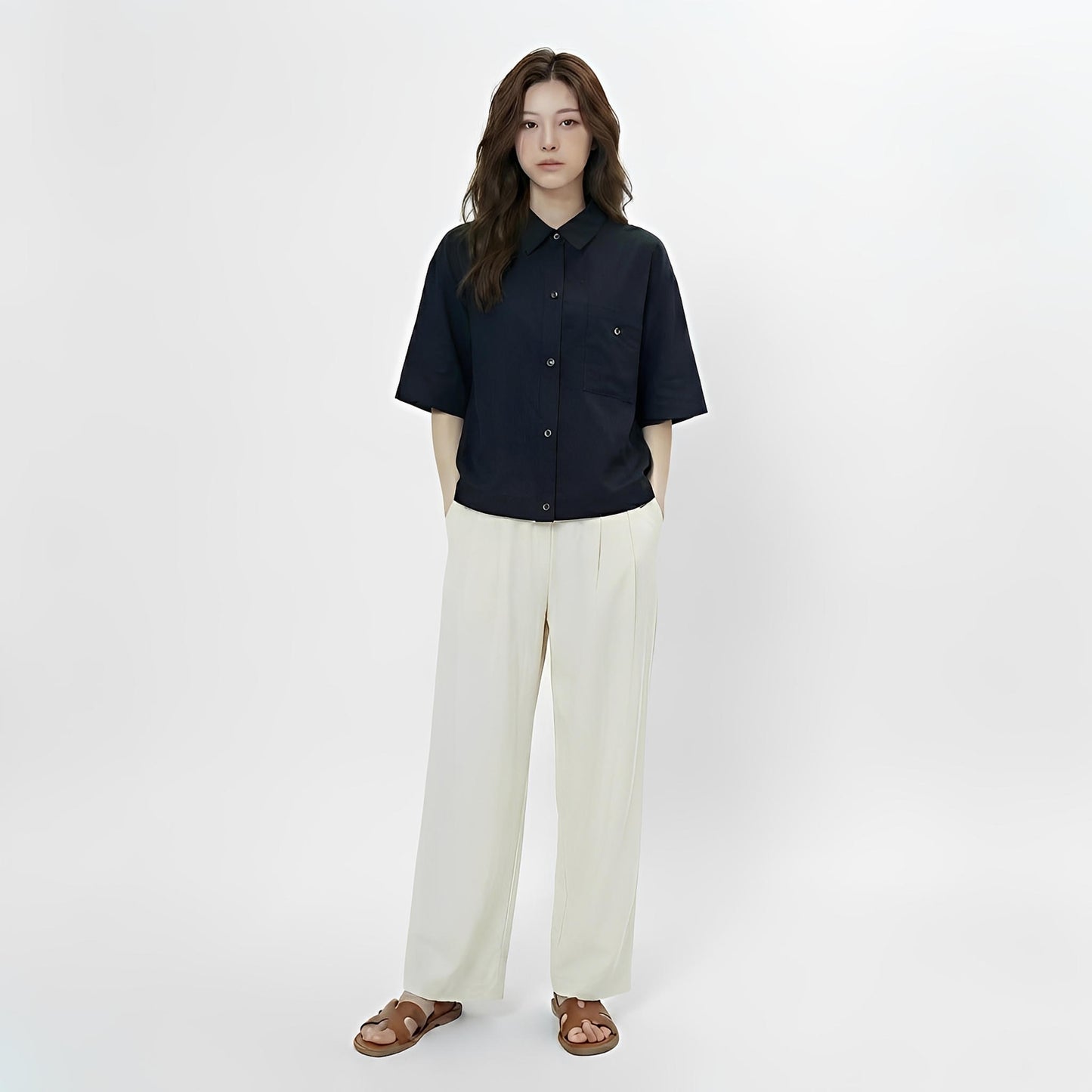 S431_Minimal Washer Cotton Shirt with Button Detail