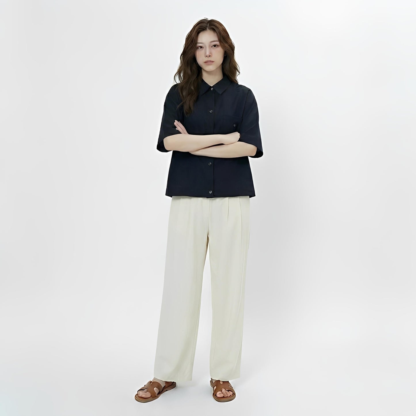 S431_Minimal Washer Cotton Shirt with Button Detail