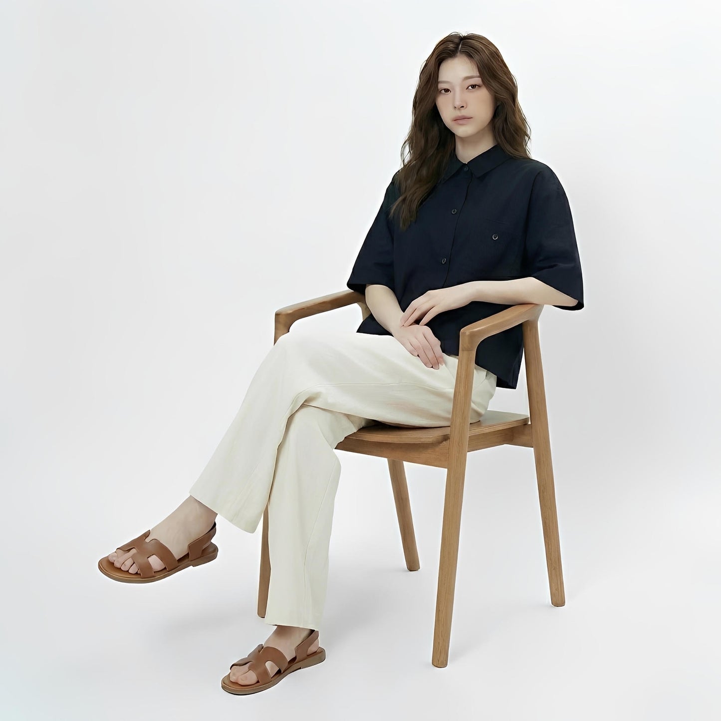 S431_Minimal Washer Cotton Shirt with Button Detail