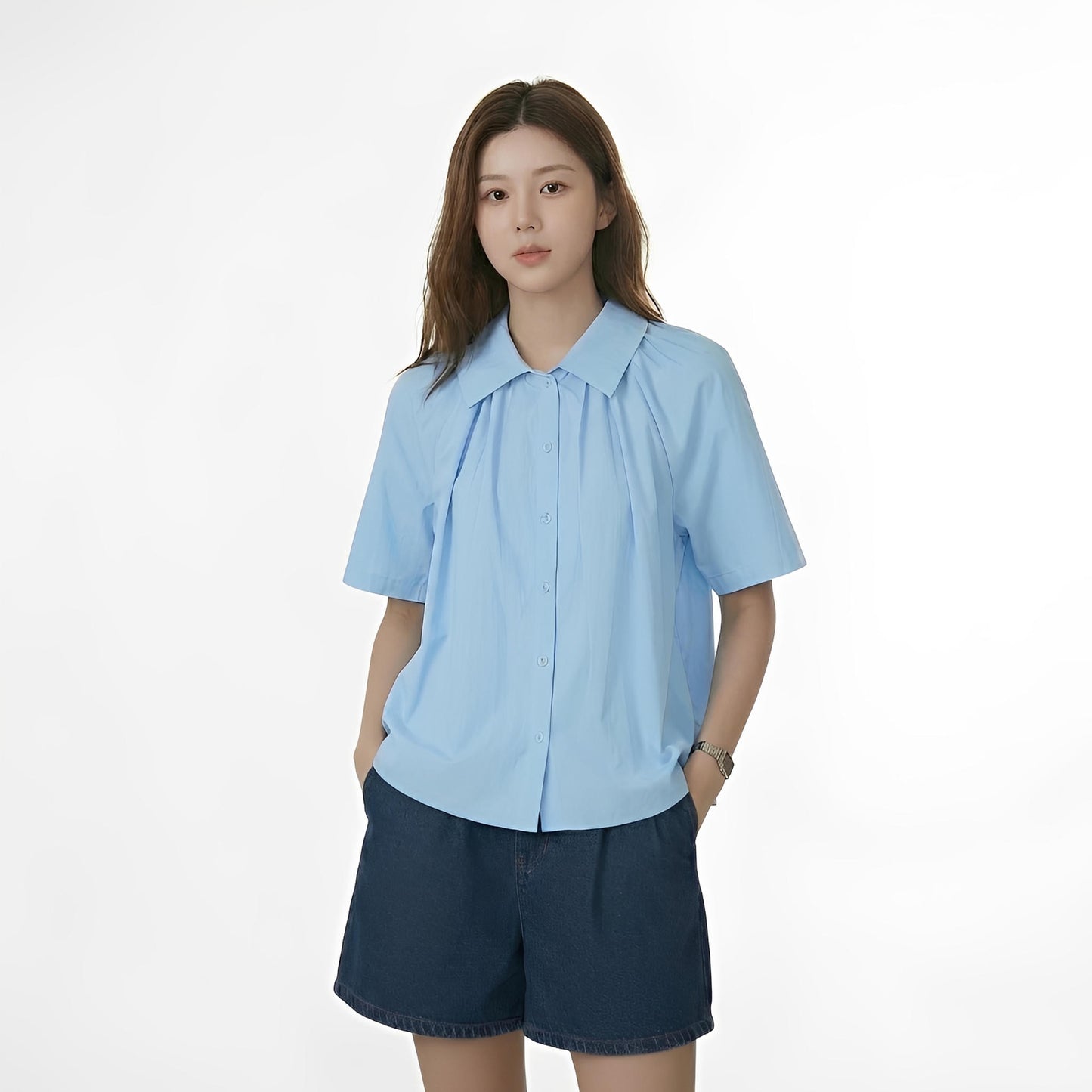 S387_Soft Gather Washer Cotton Blouse - PALIN2559