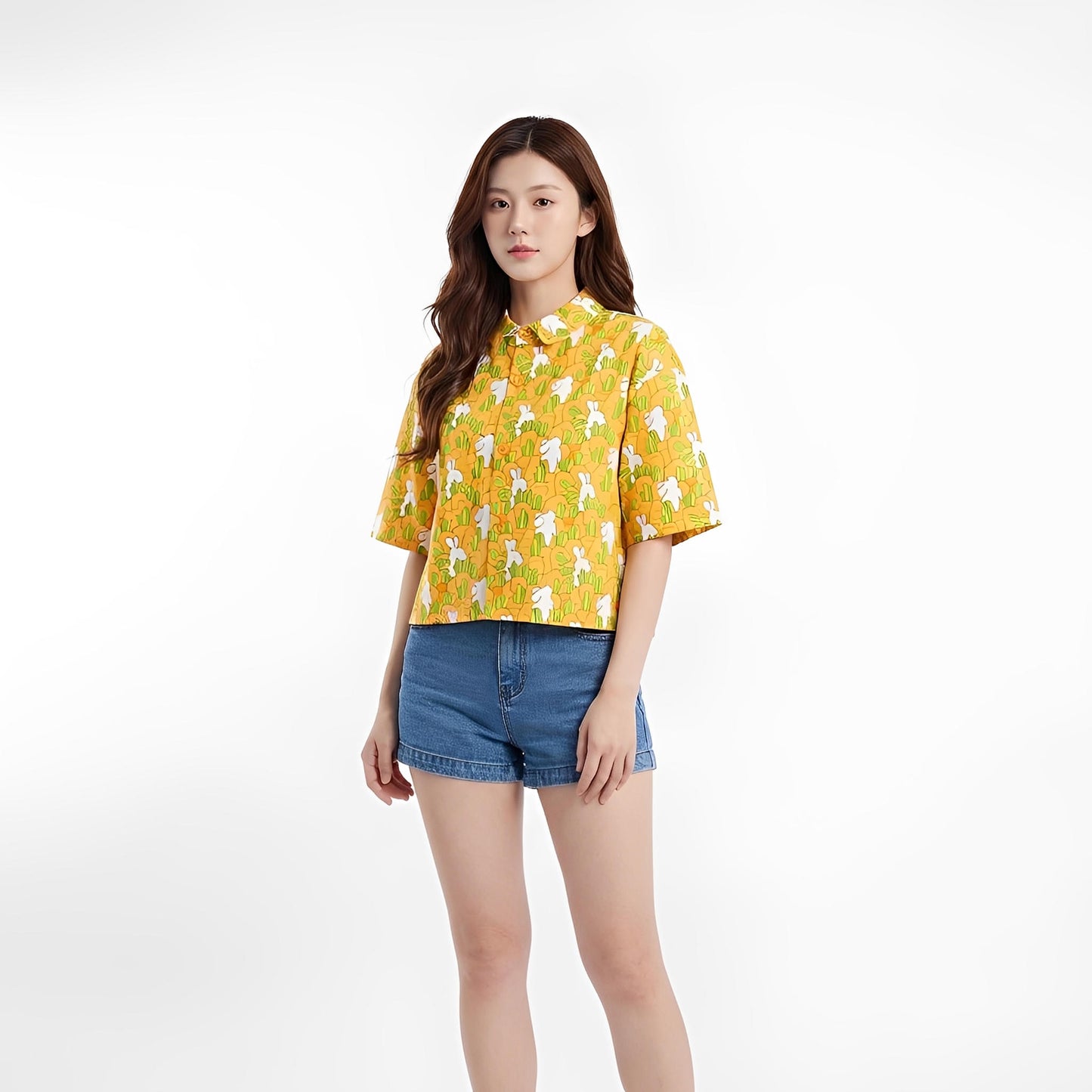 S395_Garden Rabbit Twill Cotton Asymmetric Top - PALIN2559