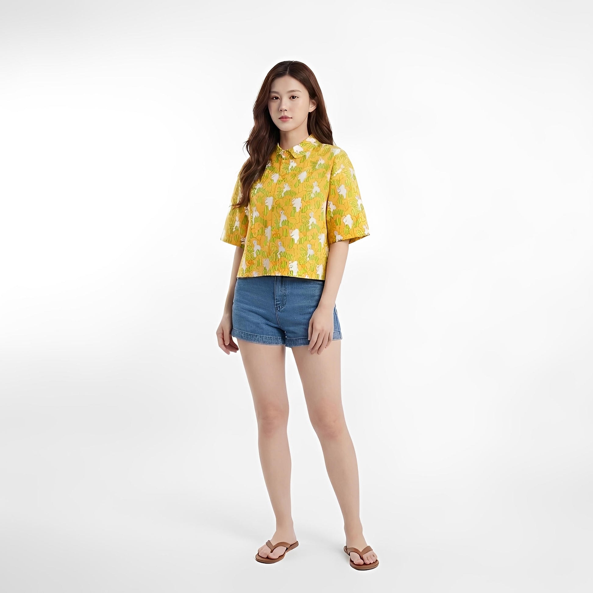 S395_Garden Rabbit Twill Cotton Asymmetric Top - PALIN2559