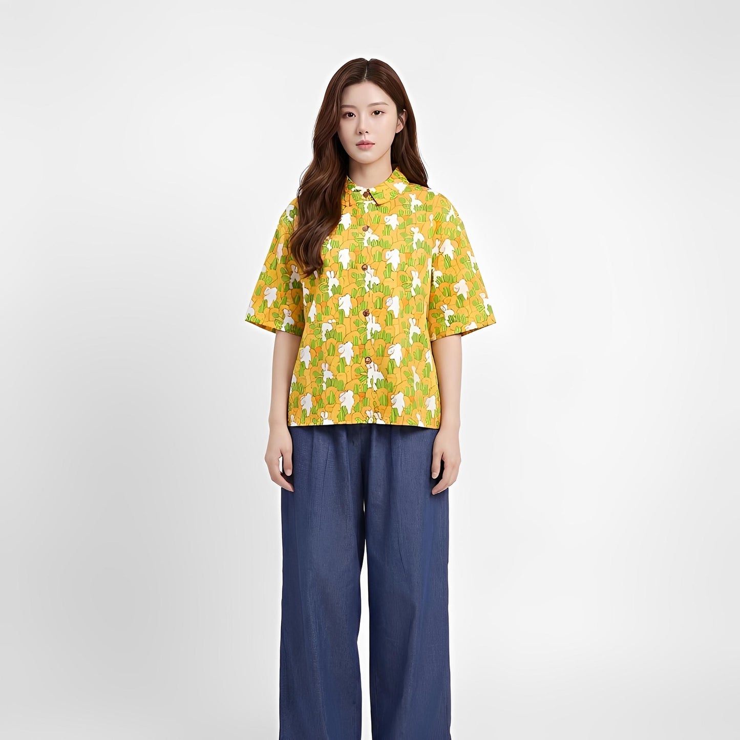 S395_Garden Rabbit Twill Cotton Asymmetric Top - PALIN2559