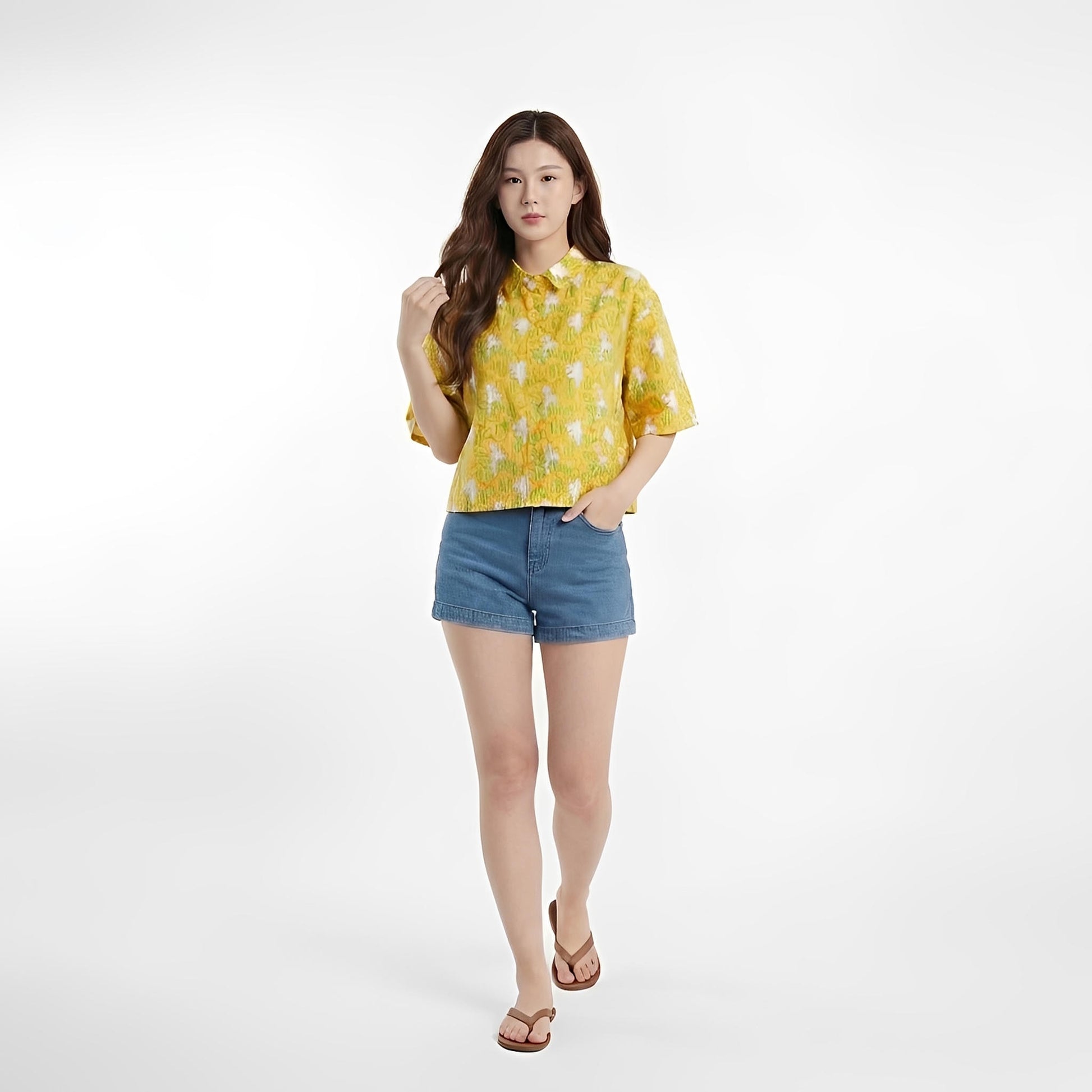 S395_Garden Rabbit Twill Cotton Asymmetric Top - PALIN2559