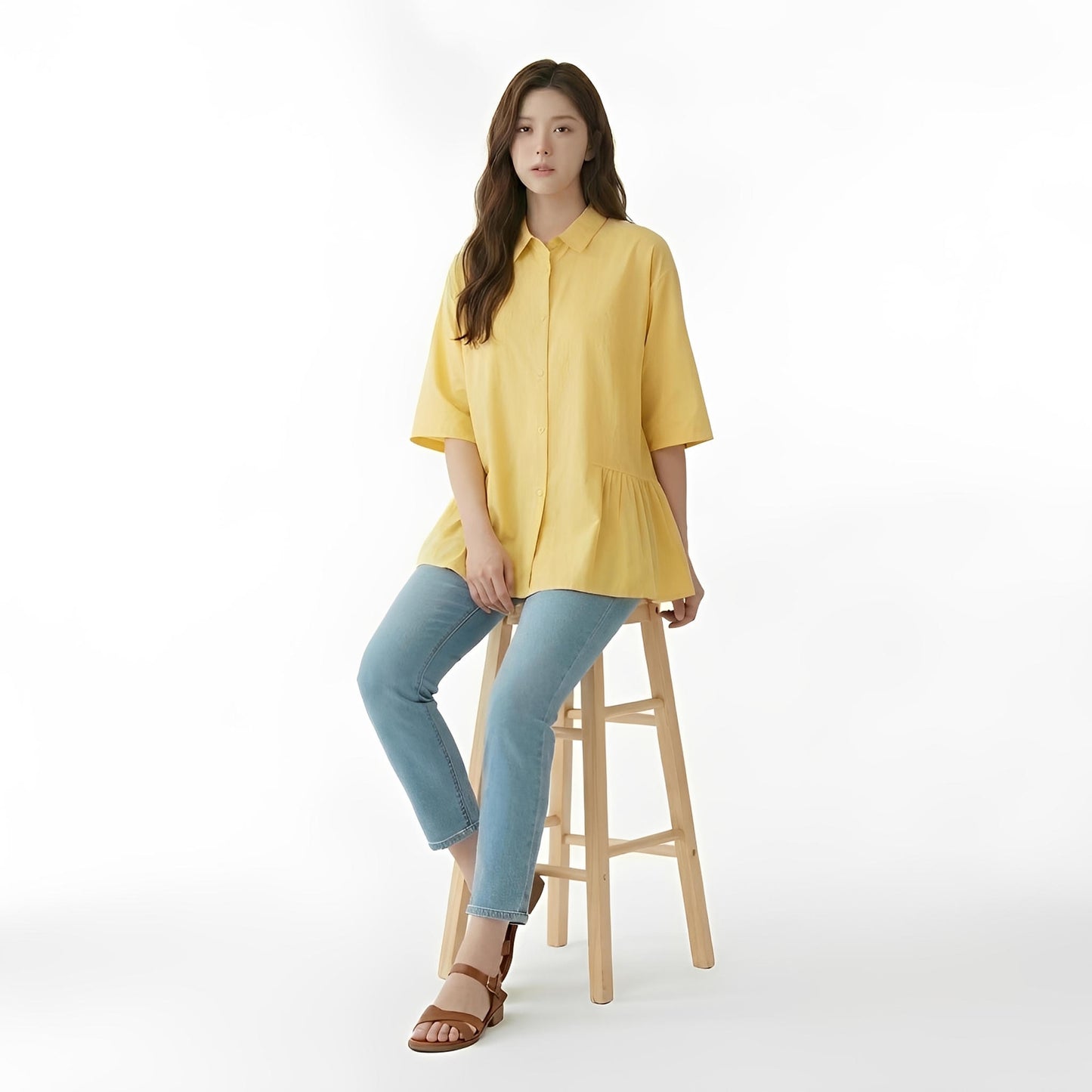 S422_Washer Cotton Pleated Hem Shirt – Minimal Japanese Style - PALIN2559