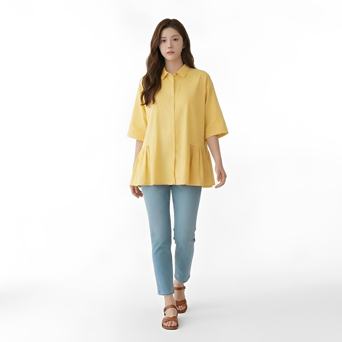S422_Washer Cotton Pleated Hem Shirt – Minimal Japanese Style - PALIN2559
