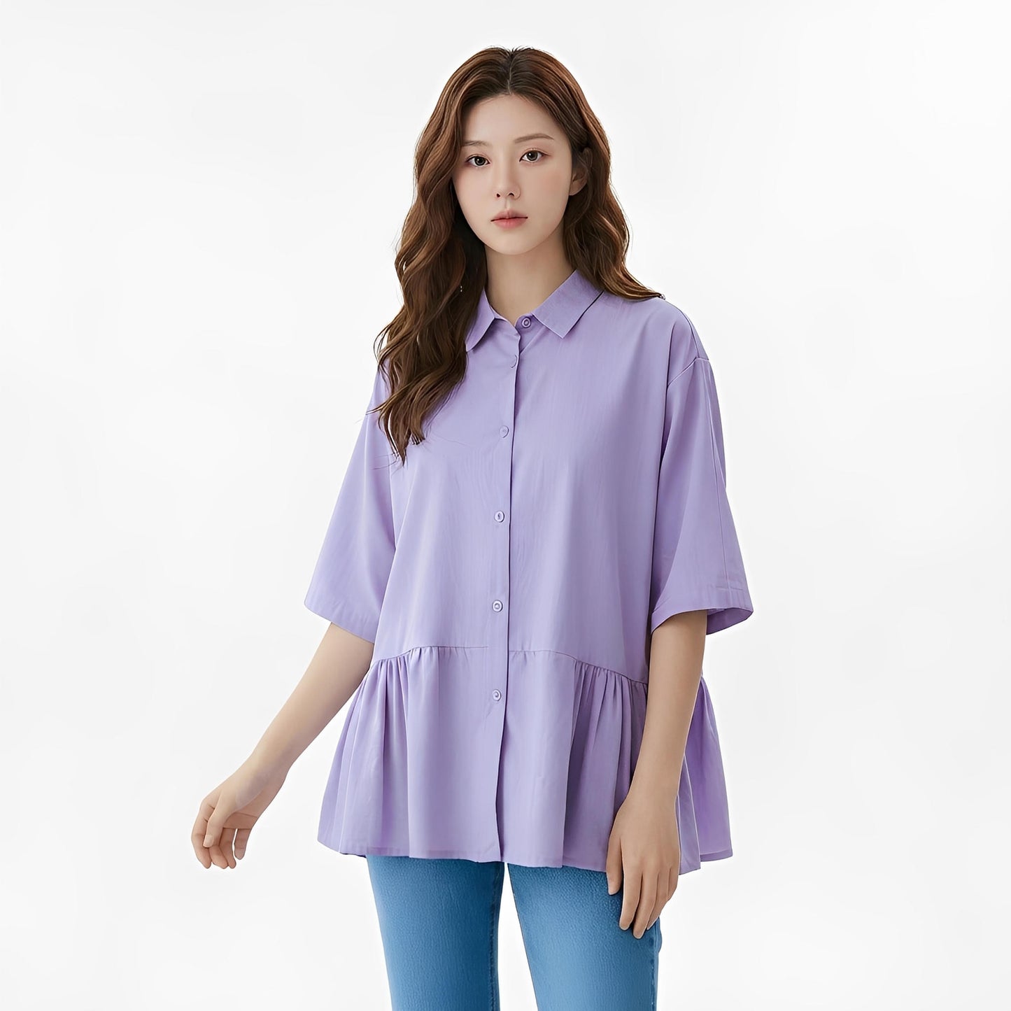 S422_Washer Cotton Pleated Hem Shirt – Minimal Japanese Style - PALIN2559