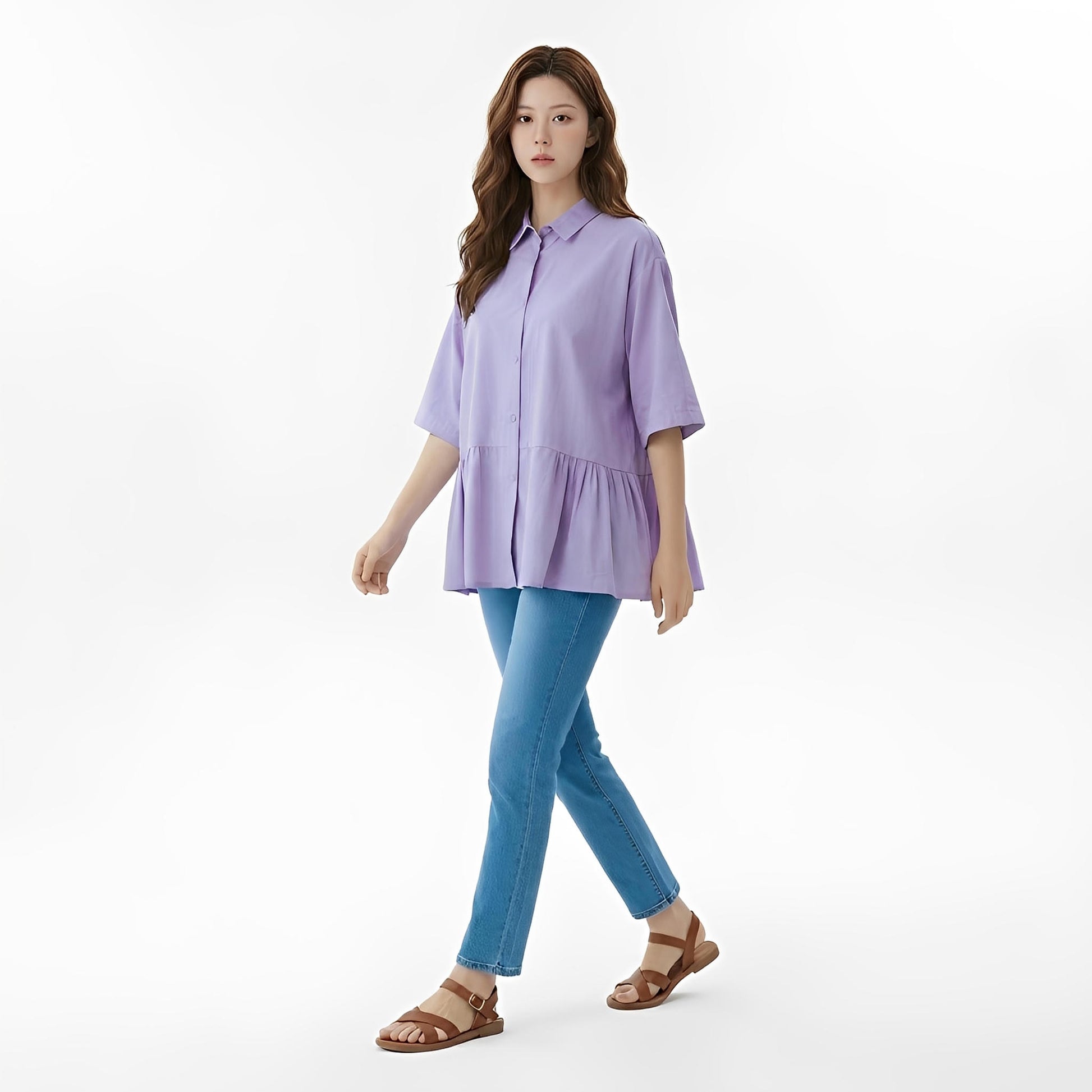 S422_Washer Cotton Pleated Hem Shirt – Minimal Japanese Style - PALIN2559