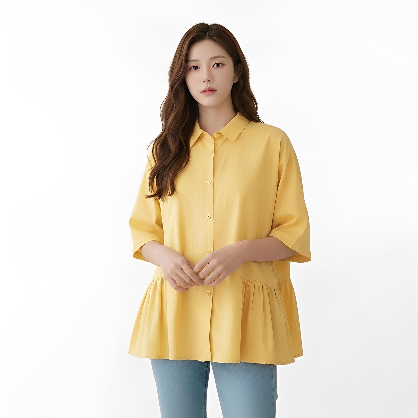 S422_Washer Cotton Pleated Hem Shirt – Minimal Japanese Style - PALIN2559